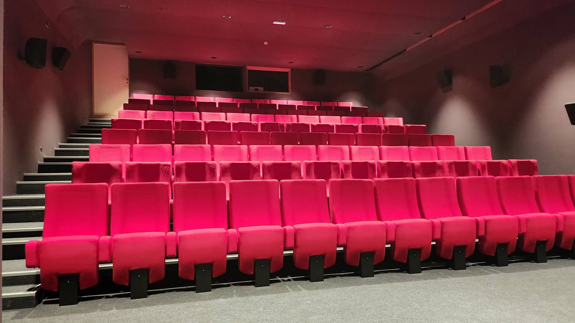 Rangs de fauteuils vides en auditorium de 108 places prêt pour séminaire